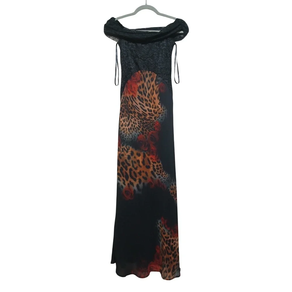Runaway The Label Black‎ Lace Leopard Rose Off Shoulder Maxi Dress XS